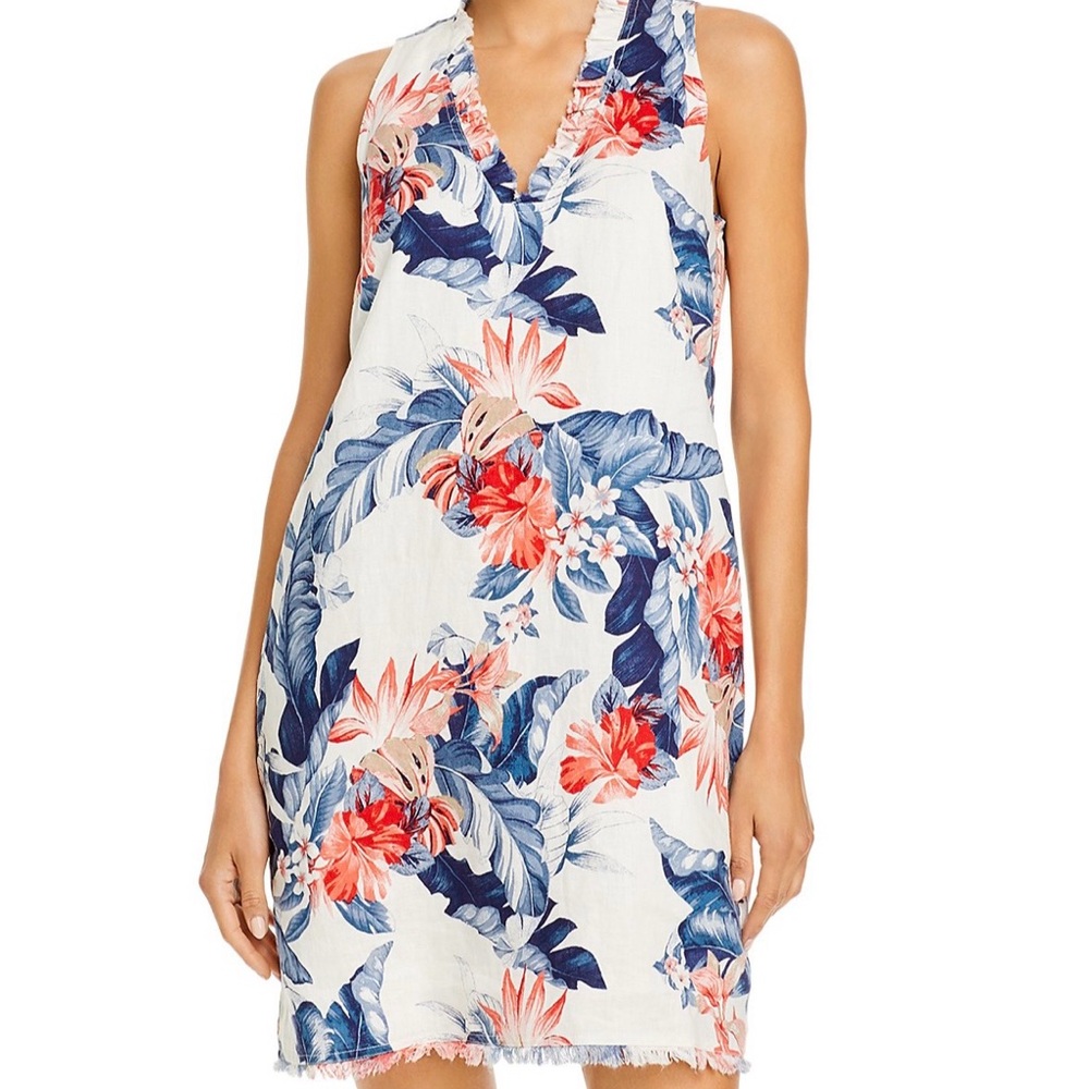 Tommy Bahama Linen WomenWhite Tropical Floral V-Neck Dress